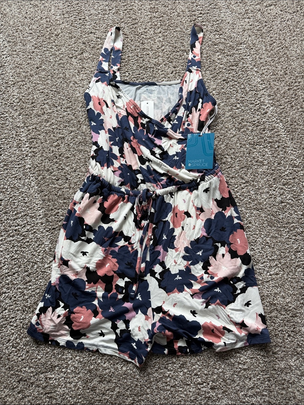Market & Spruce Navy, Blush & Cream Floral Wrap Romper